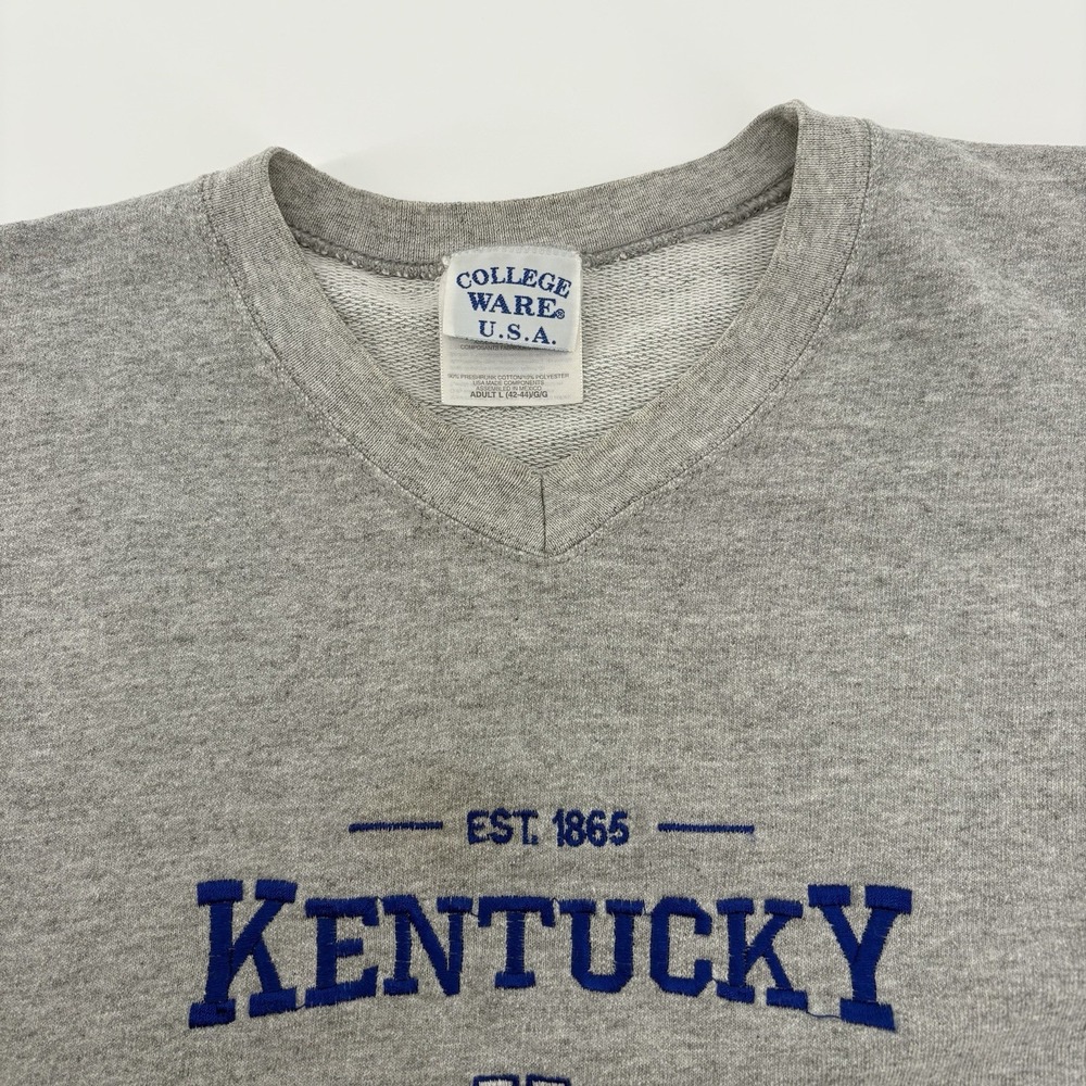 VTG  College Ware USA V-Neck Gray University of Kentucky‎ Sweatshirt Size Large